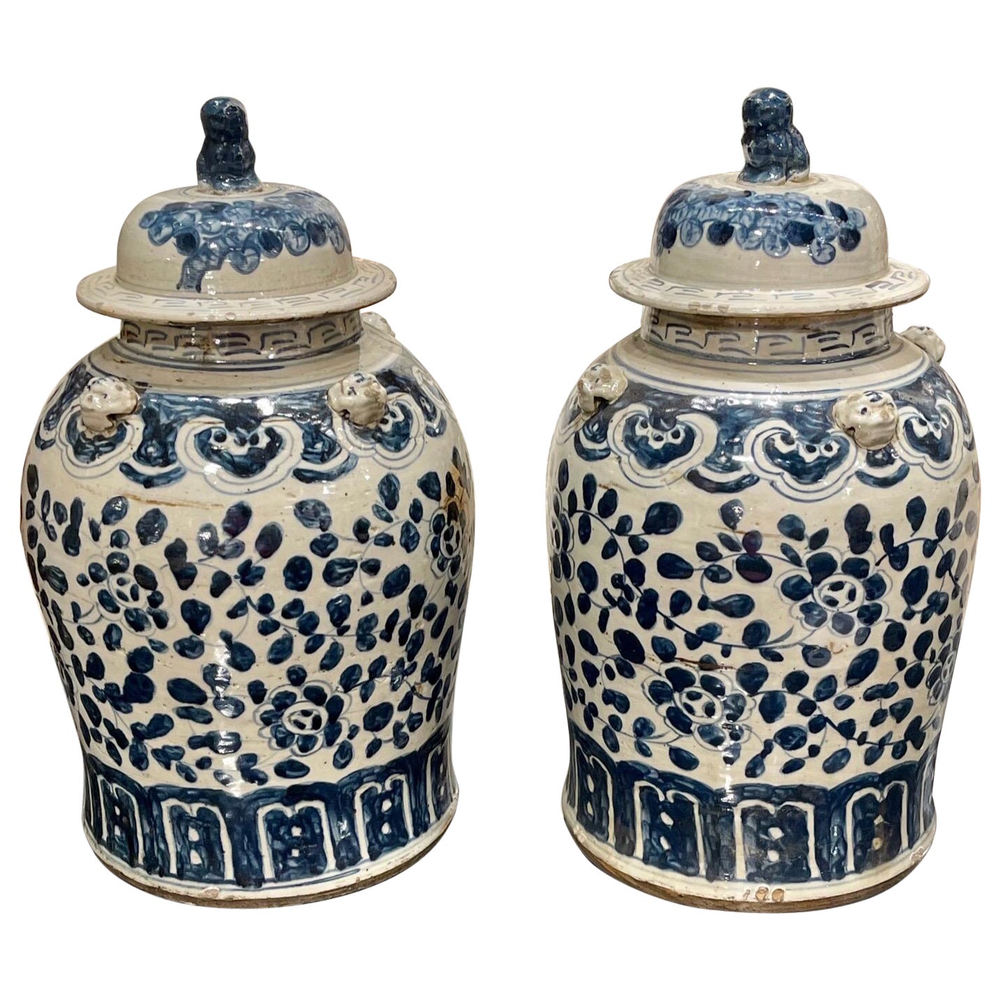 Pair of 19th Century Blue and White Chinese Ginger Jars