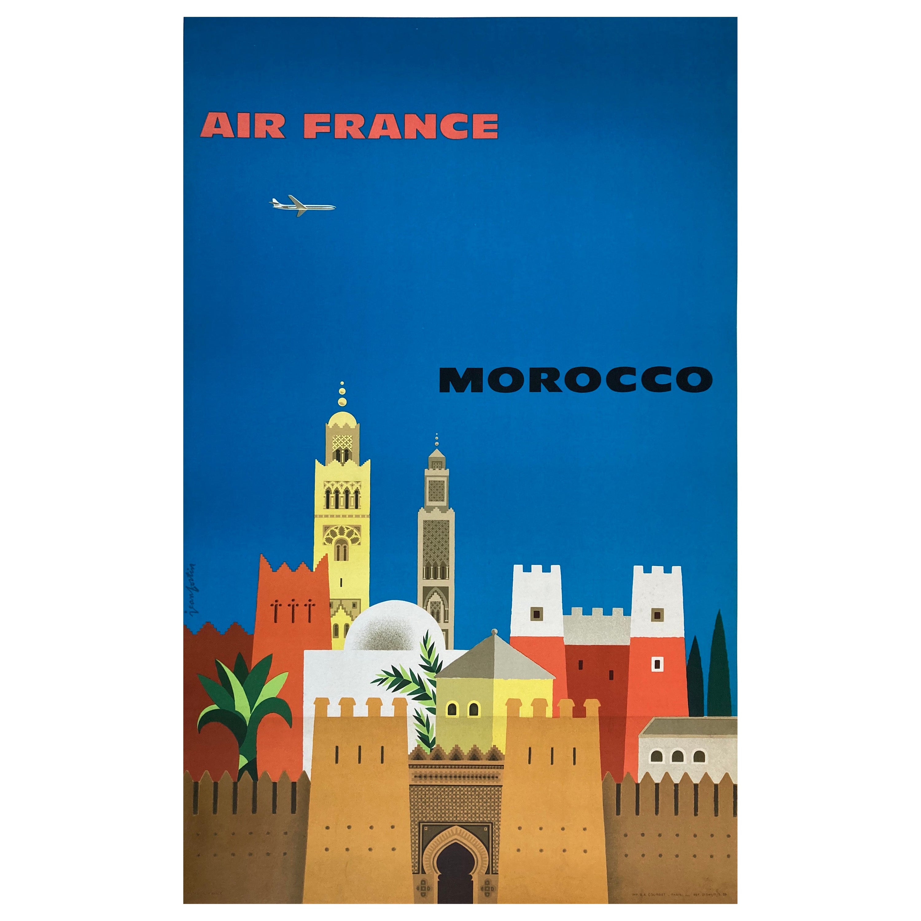 Original 1959 Air France Morocco Travel Poster, Jean Fortin