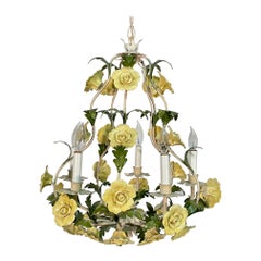 Ceramic and Tole Floral Rose 5 Arm Chandelier