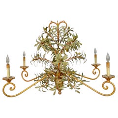 Currey and Co. Tole Metal Gold Gilt Botanical Chandelier