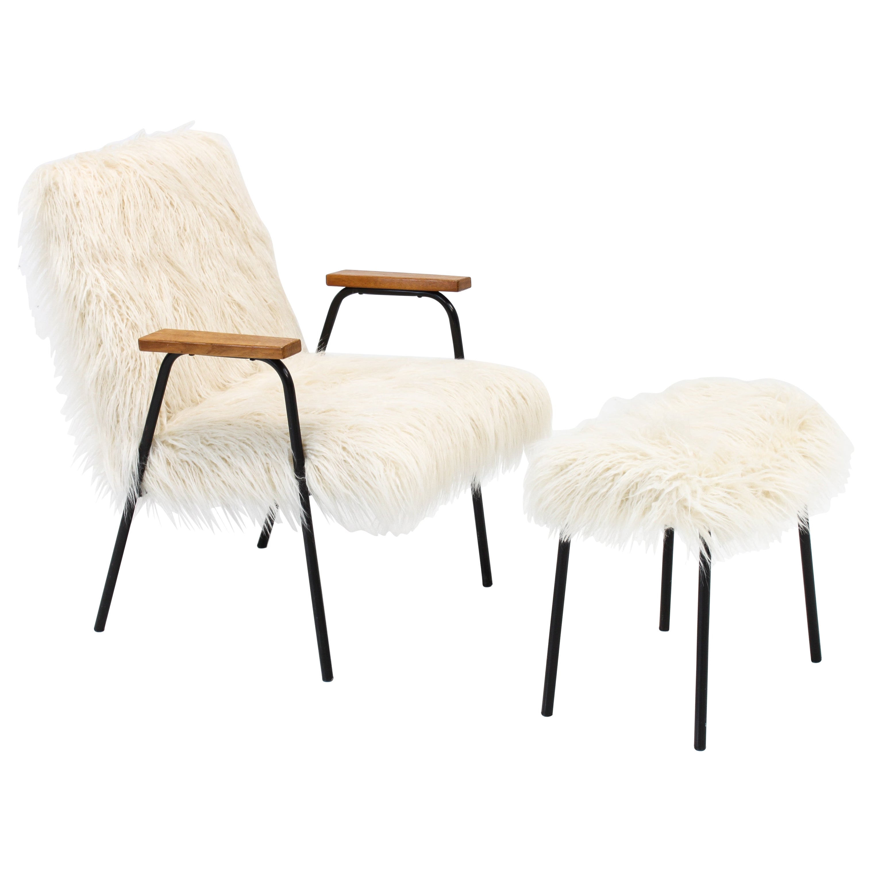 "Robert" Armchair Set Designed by Pierre Guariche Upholstered in Pierre Frey