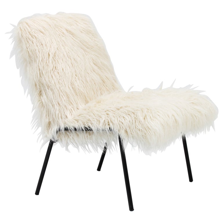 "Robert" Fireside Chair by Pierre Guariche Upholstered in Pierre Frey For Sale