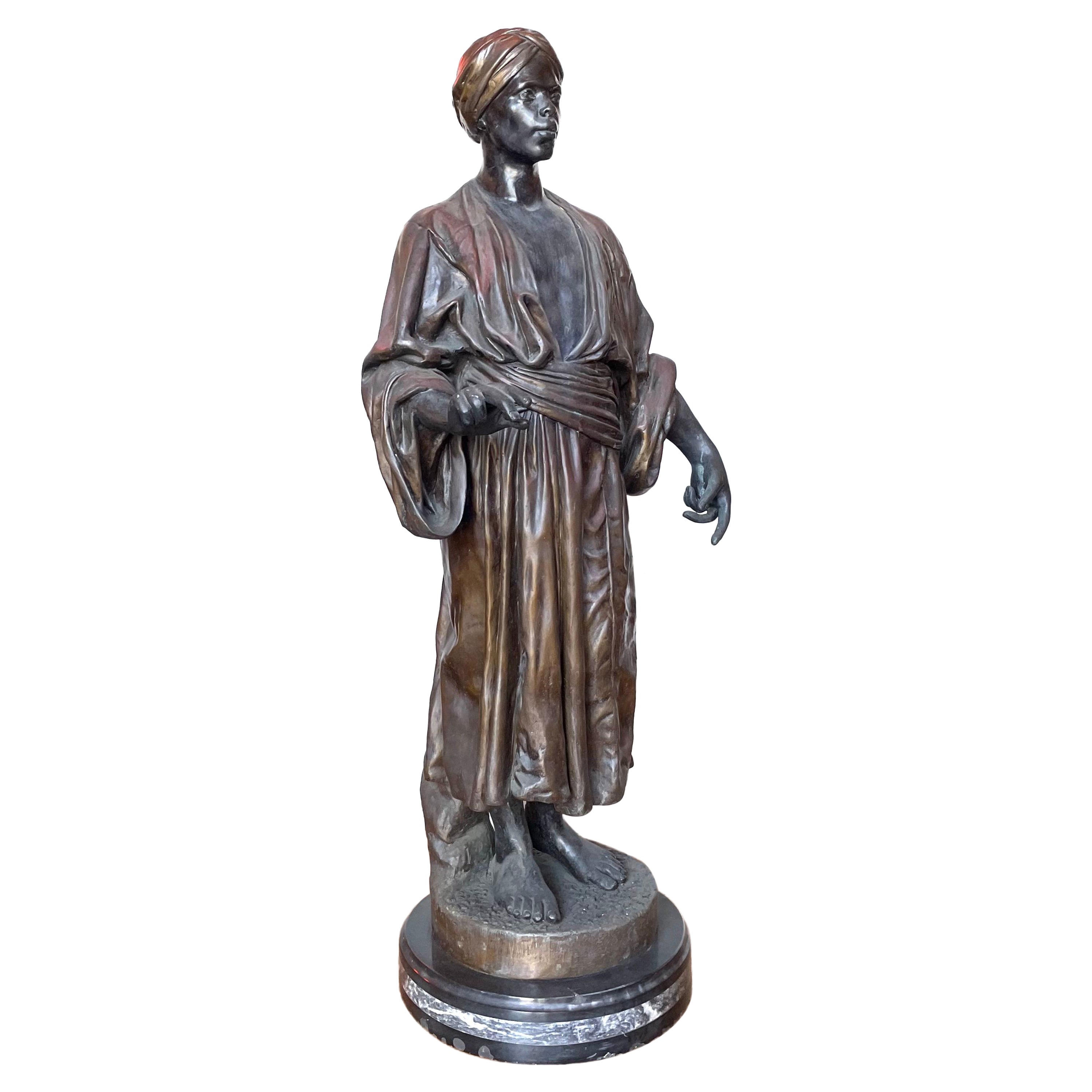 Bronze & Marble Sculpture by Listed Artist Charles Renee Masse Jeune Arabe For Sale