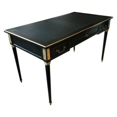 Elegant Black Lacquer Desk with Brass Details by Maison Jansen, France, 1950