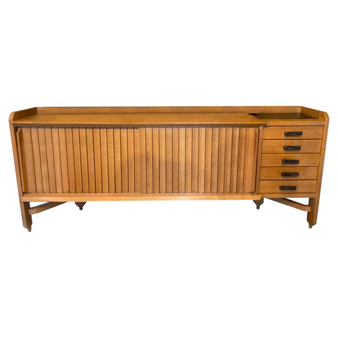 Oak and Tile Sideboard by Guillerme et Chambron, France, 1950's