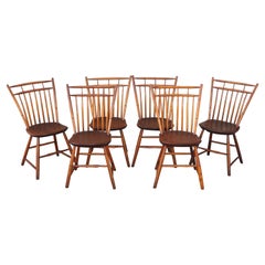 19Thc New England Birdcage Windsor Chairs-Set of Six