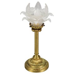 Louis XVI Style Bronze Table Lamp with Flower Shaped Frosted Glass Shade