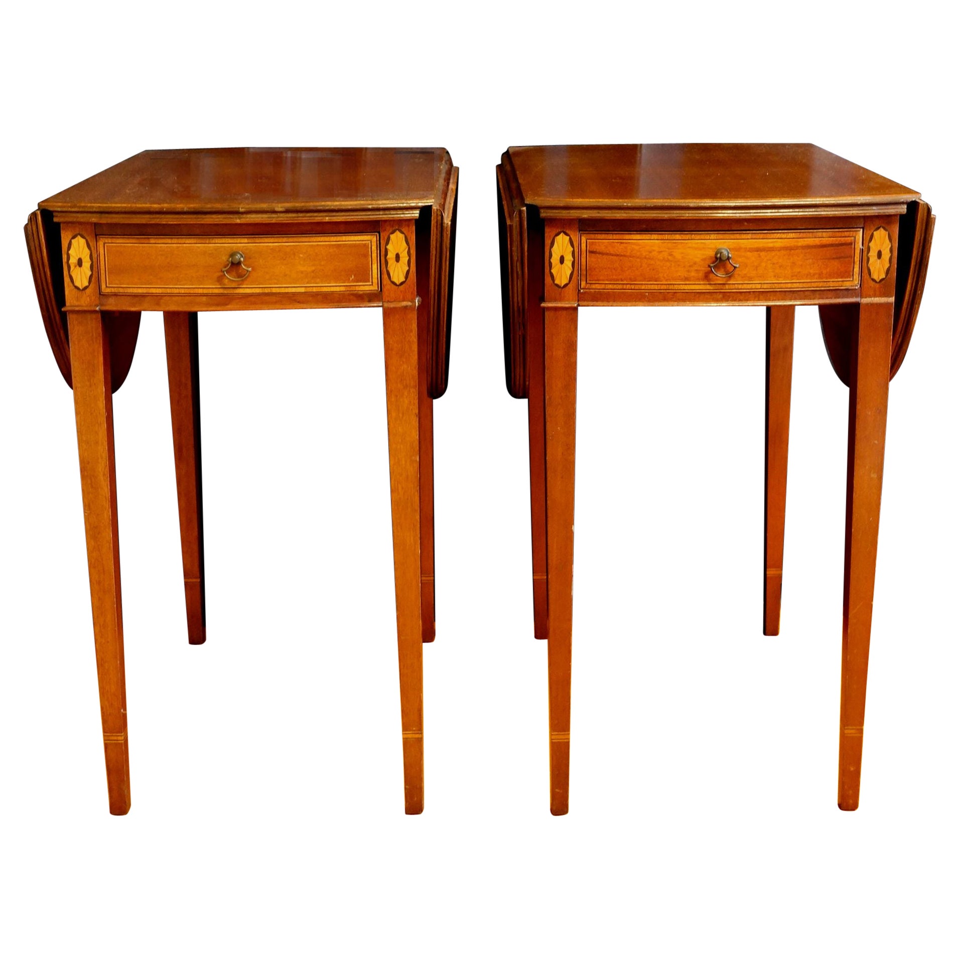 Antique Pair of Mahogany Banded Pembroke Side Tables