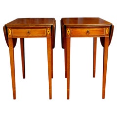 Antique Pair of Mahogany Banded Pembroke Side Tables
