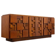 Midcentury Brutalist Style Dresser Credenza in Walnut, Lane Staccato, circa 1977