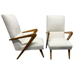 Pair Italian Lounge Chairs Style of Gio Ponti in Boucle 