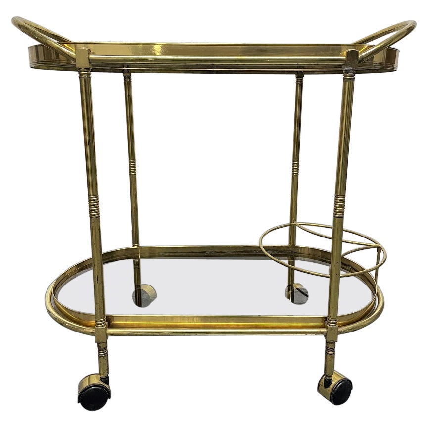Mid-Century Modern Brass Two-Tier Bar Cart