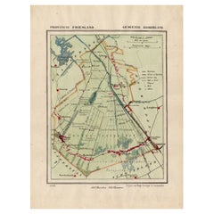 Carte ancienne de Haskerland, ville du Pays de Friesland, Pays-Bas, 1868