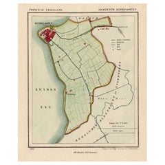 Antique Map of Hindelopen, Picturesque Harbour City in Friesland, Holland, 1868