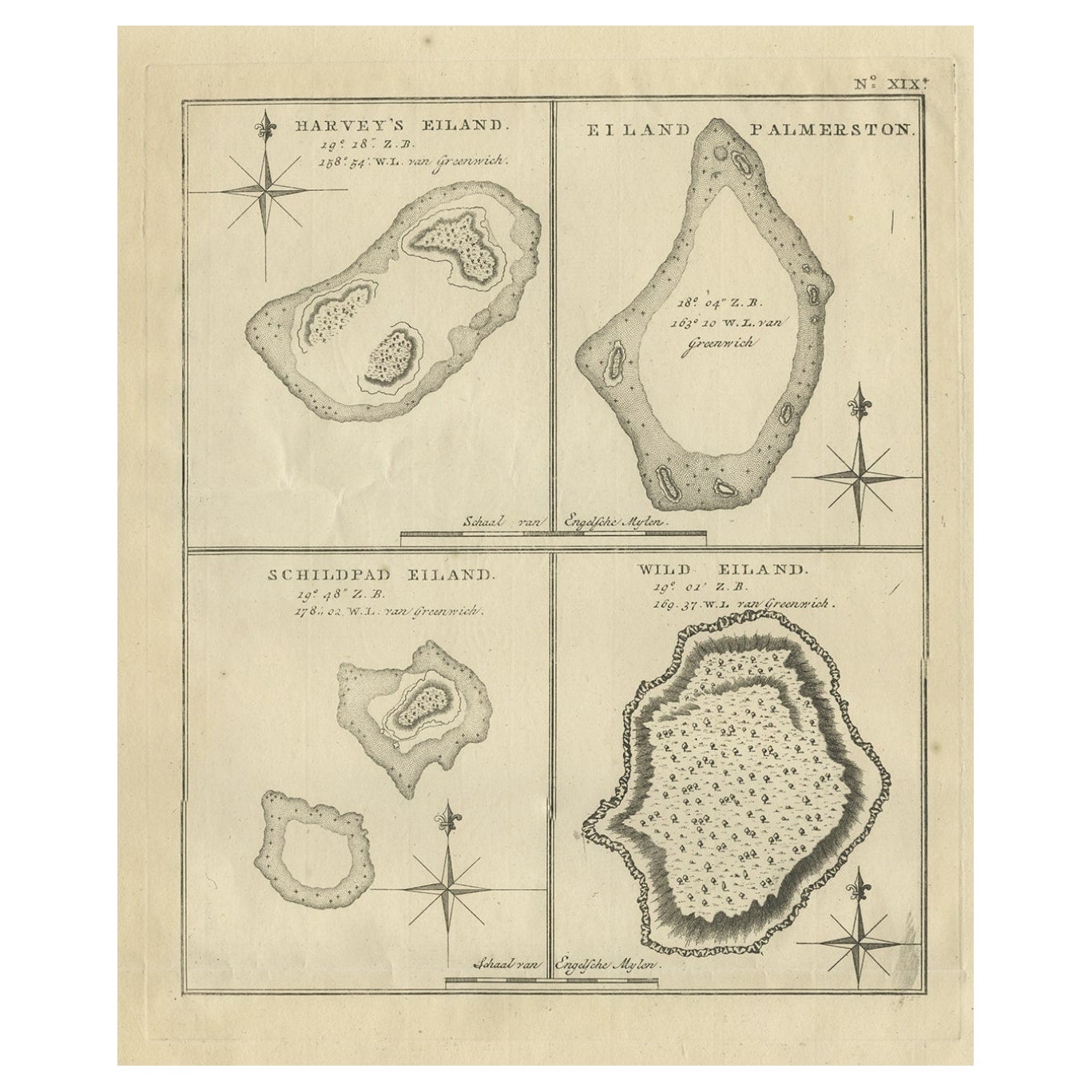 Antike Karte von Harvey Island und seiner Umgebung von Cook, 1803