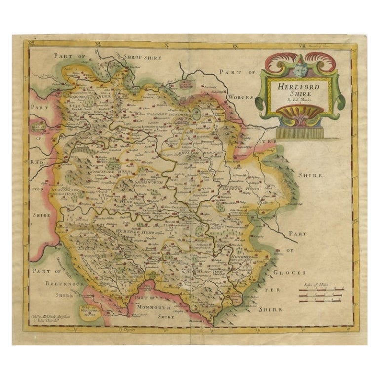 Antique Map of Herefordshire by Morden, c.1700 For Sale