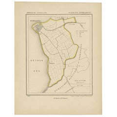 Antique Map of Hindelopen, A Pitoresque City in Friesland, The Netherlands, 1868