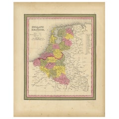 Antique Nicely Colored Map of Holland and Belgium, 1846