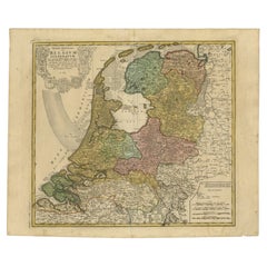 Ancienne carte détaillée des sept provinces de la Fédération belge/de l'Autriche, vers 1748