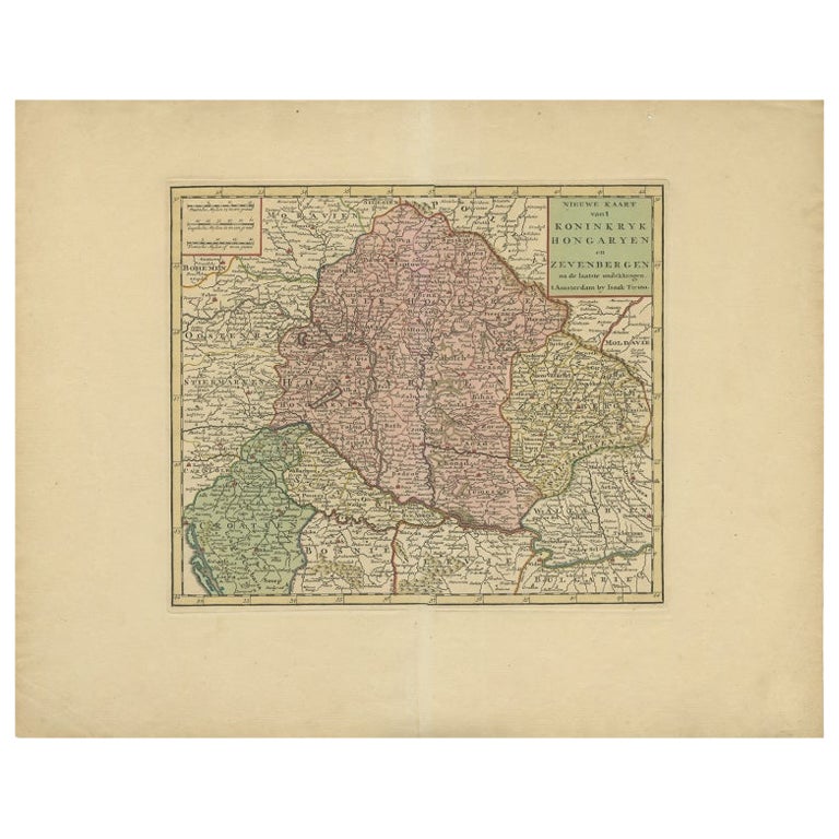 Antique Map of Hungary Incl Surroundings like Croatia, Bosnia, Servia, 1730 For Sale