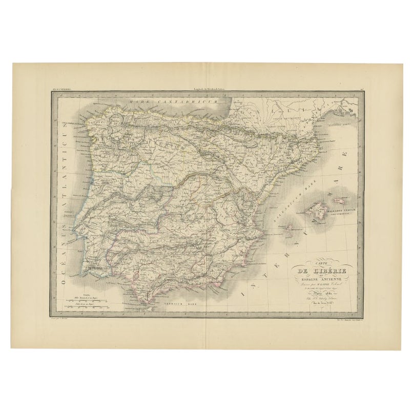 Antique Map of Iberia or the Iberian Peninsula with Portugal and Spain, 1842 For Sale