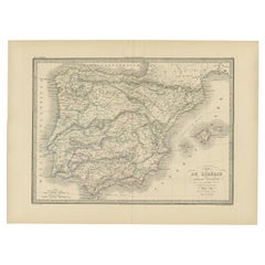 Antike Karte von Iberien oder der iberischen Halbinsel mit Portugal und Spanien, 1842