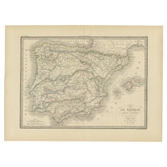 Antique Map of Iberia or the Iberian Peninsula with Portugal and Spain, 1842