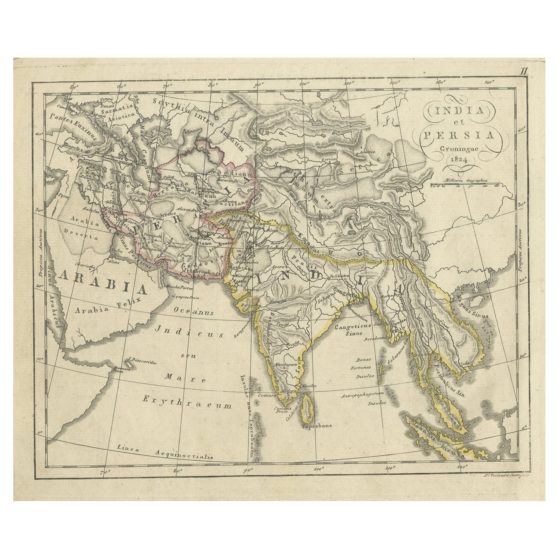 Antique Engraved Map of India and Persia, 1825