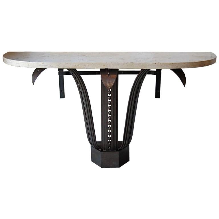 Massive Raymond Subes Fer Forge Console with Marble Top For Sale at 1stDibs