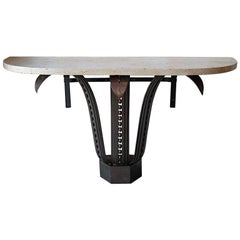 Massive Raymond Subes Fer Forge Console with Marble Top