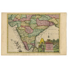 Antique Map of India during the Height of the Mughal Imperial Expansion, 1713