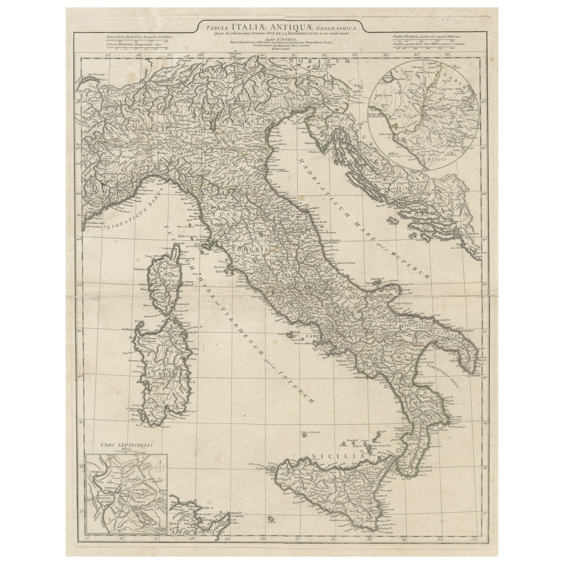 Large Scale Antique Map of Italy with Two Insets, Including Rome, 1764 at  1stDibs