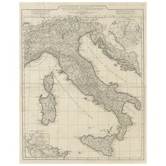 Large Scale Antique Map of Italy with Two Insets, Including Rome, 1764