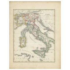Antique Map of Italy with Hand-Colored Borders, 1852