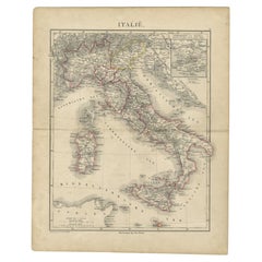 Antique Map of Italy Depicting Sardinia, Sicily and Corse, c.1873