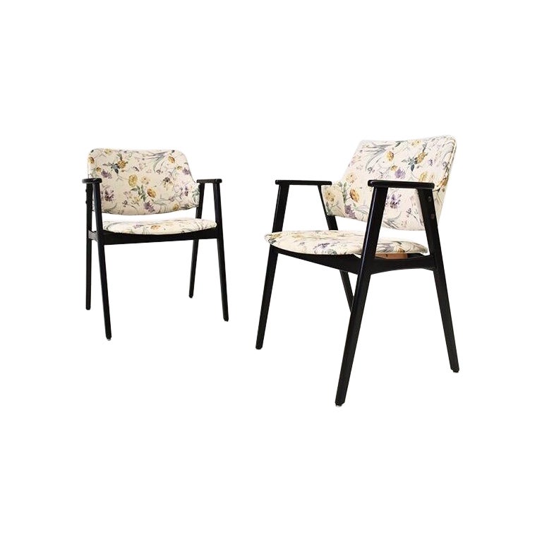 1960, Set of Two Vintage Armchairs with black wodden structure 