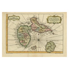 Carte ancienne de Guadeloupe, île des Caraïbes, vers 1757