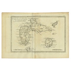 Antike Karte von Guadeloupe mit Les Saintes, Grand Bourg und La Désirade, ca. 1780