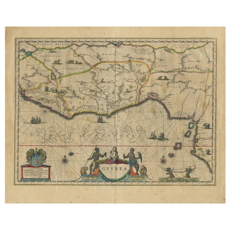 Antique Map of Guinea in West Africa by Blaeu, c.1638 For Sale