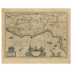 Carte ancienne de Guinésie en Afrique de l'Ouest par Blaeu, vers 1638