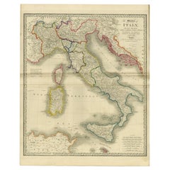 Large Antique Map of Italy with Corsica, Sardinia, Sicily & Malta, 1854