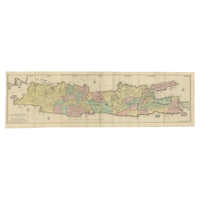 Riesige alte Karte von Java, Indonesien, veröffentlicht von den Niederländern in der Kolonialzeit, 1728