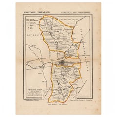 Carte ancienne de Leeuwarderadeel, ville dans le Friesland, Pays-Bas, 1868