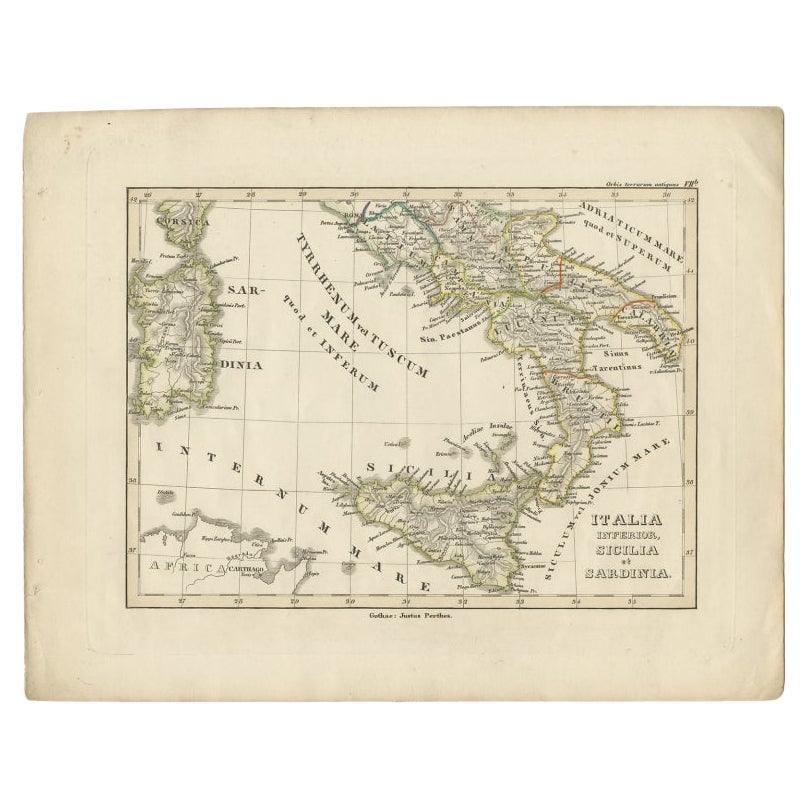 Antique Map of Italy, Sicily and Sardinia Based on Ancient Sources, 1848