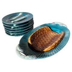 Set di asparagi scanalati blu acqua di Creil et Montereau, Francia, fine 19° secolo