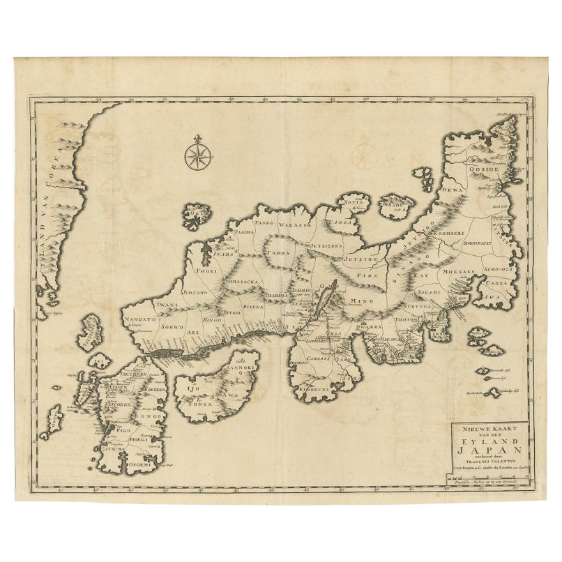 Rare Antique Map of Japan with Place Names Given in Dutch Nomenclature, 1726