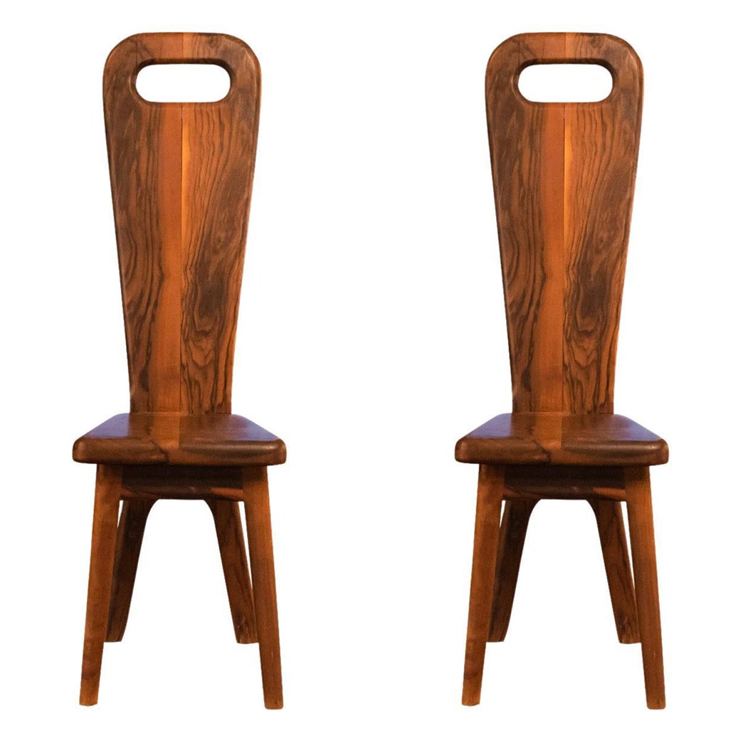 Maison Dubosq, Pair of Chairs, Olive Wood, circa 1970, France