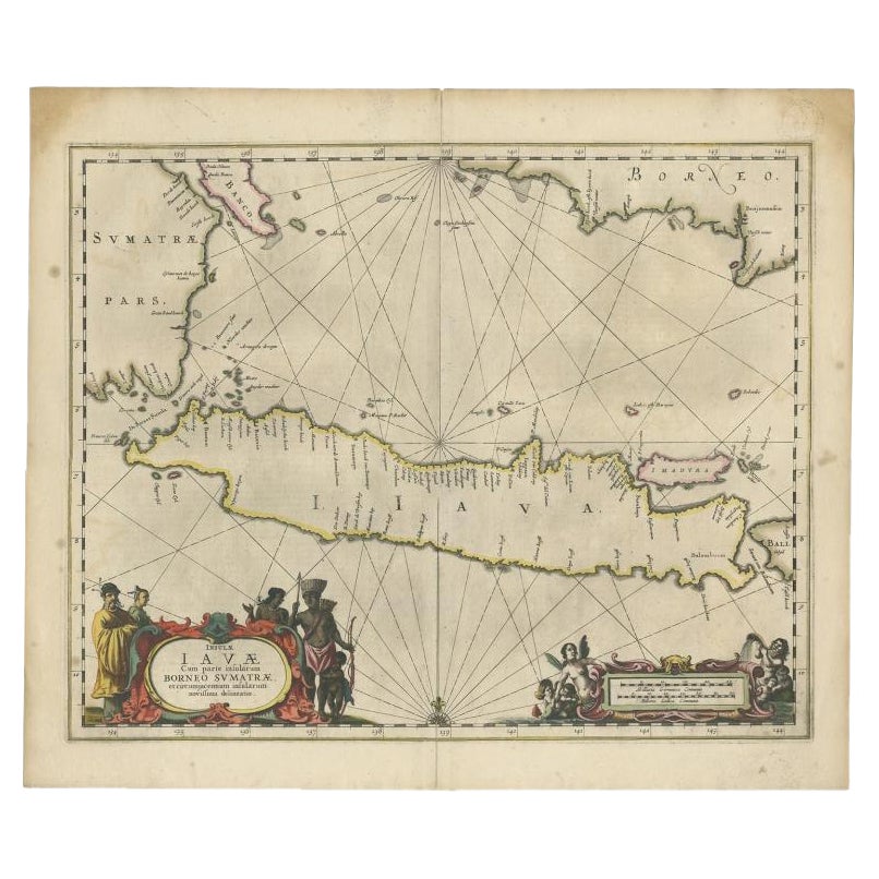 Carte ancienne de Java et d'une partie de Borneo, Indonésie, vers 1657
