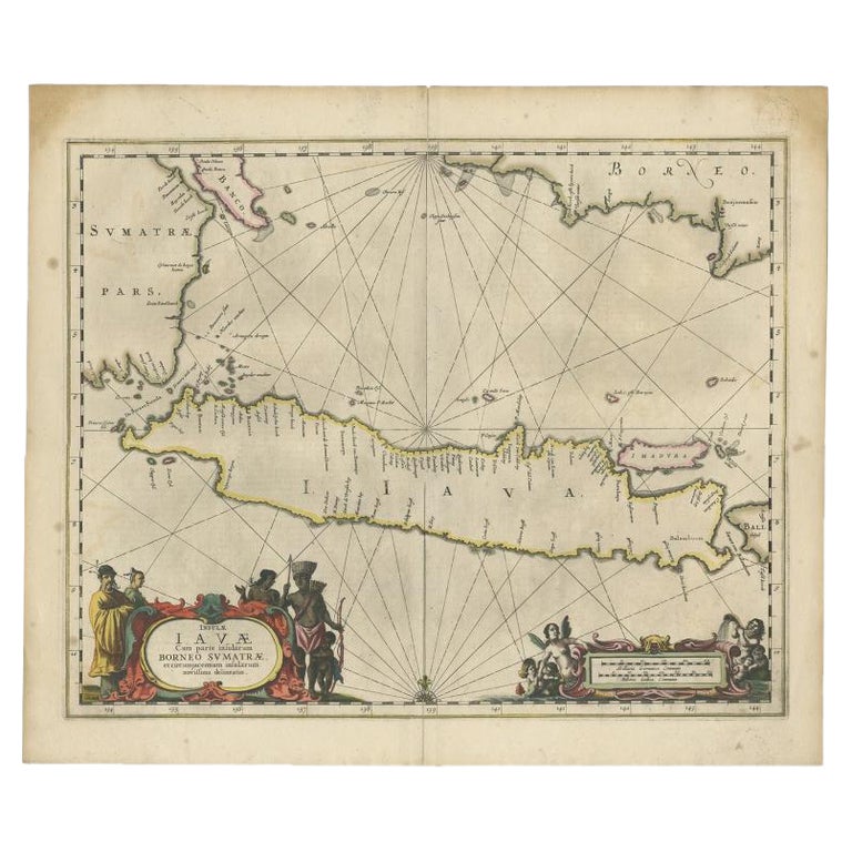Antique Map of Java and Part of Borneo, Indonesia, c.1657 For Sale at ...