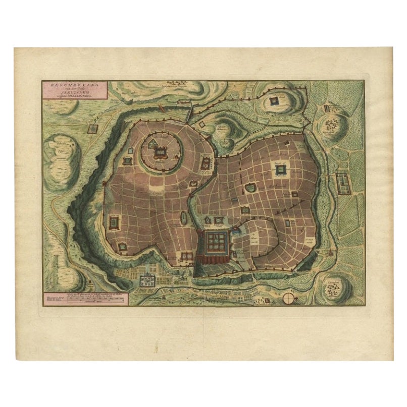 Bird's Eye Plan of the Ancient City of Jerusalem Based on Old Records, c.1725 For Sale